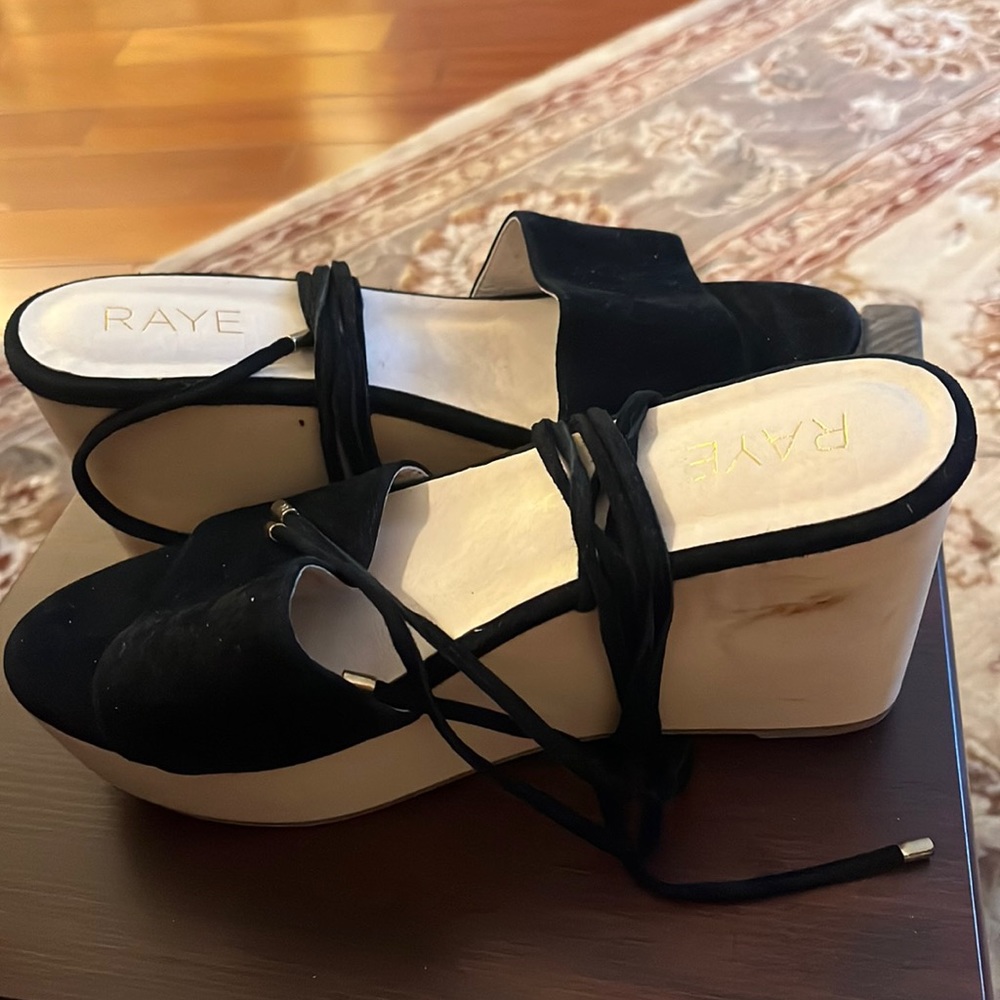 Brand new raye suede wood wedges comes with dust bag